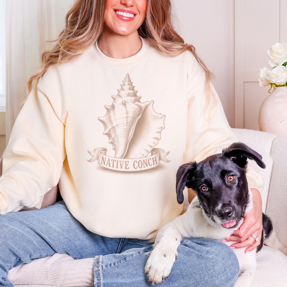 Native Conch Shell Rising from Ribbon Banner Sweatshirt - Picture 2 of 6